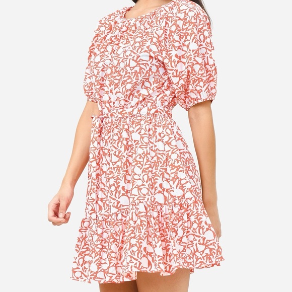 Oliphant Crew Flirty Dress Canary Coral Puff Sleeve Small